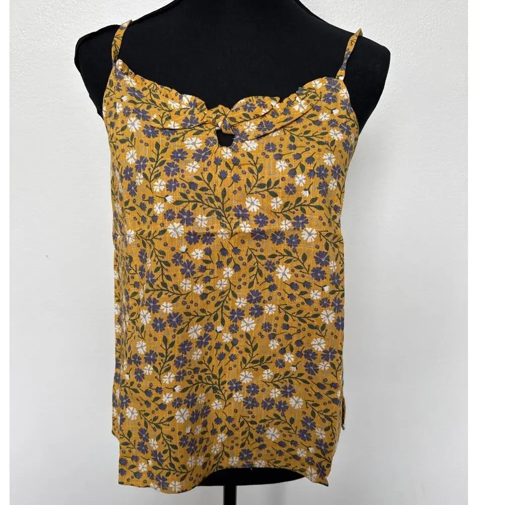 Modcloth Spruced Up Summer Floral Sleeveless Linen Tank Top Yellow Women S NWT